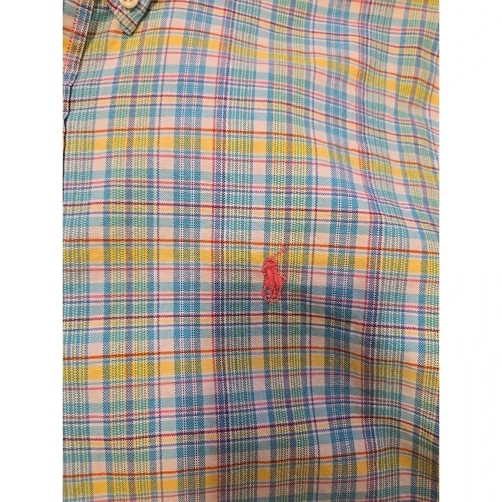 Polo Ralph Lauren Shirt Mens L Cotton Stretch Pink Blue Green‎ Stripe L/S Pony L